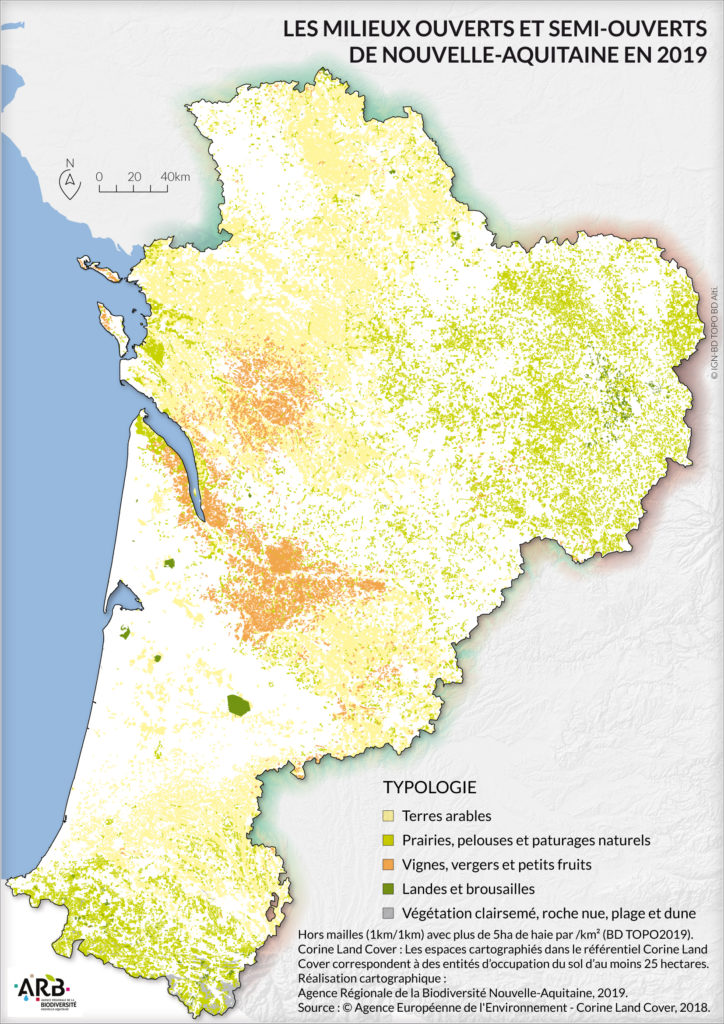 Carte Milieux ouverts et semi-ouverts Nouvelle Aquitaine