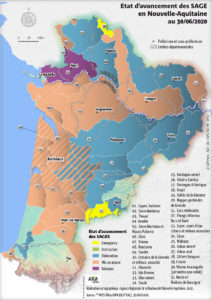 Etat d'avancement des SAGE en Nouvelle-Aquitaine en 2020