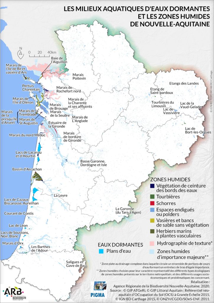 Carte Milieux humides et stagnants Nouvelle Aquitaine