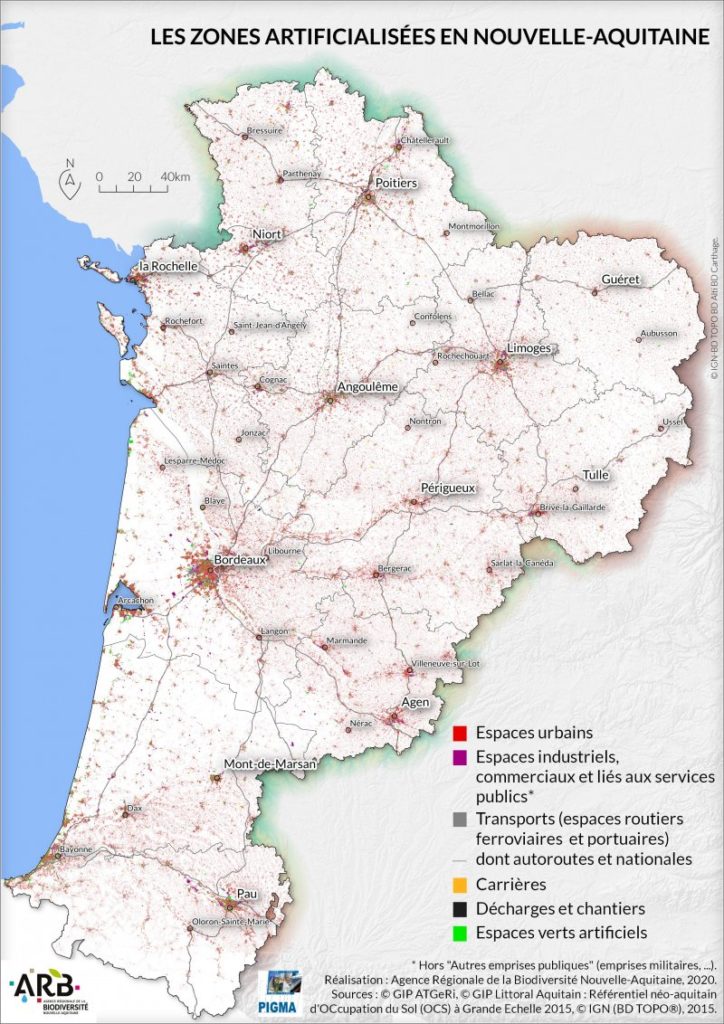 Carte Milieux artificiels Nouvelle Aquitaine