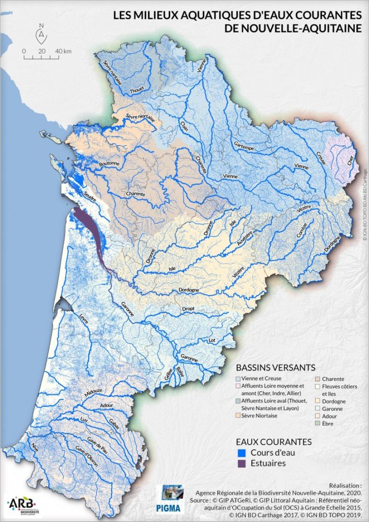 Carte Cours d’eau Nouvelle Aquitaine