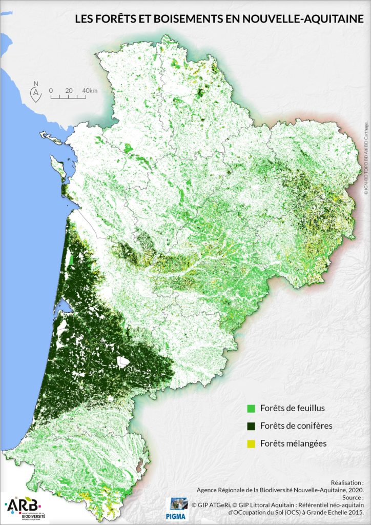 Carte Milieux forestiers Nouvelle Aquitaine