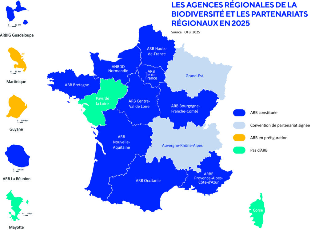 carte du réseau des agences régionales de la biodiversité